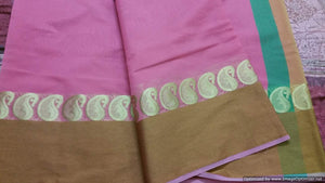 Pink Banarasi Cotton Silk Saree with Running Blouse Fabric BS25 - Ethnic's By Anvi Creations