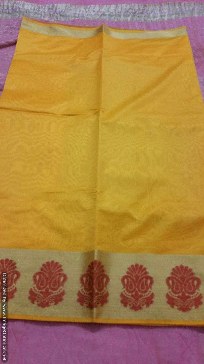 Yellow Banarasi Cotton Silk Saree with Running Blouse Fabric BS27 - Ethnic's By Anvi Creations