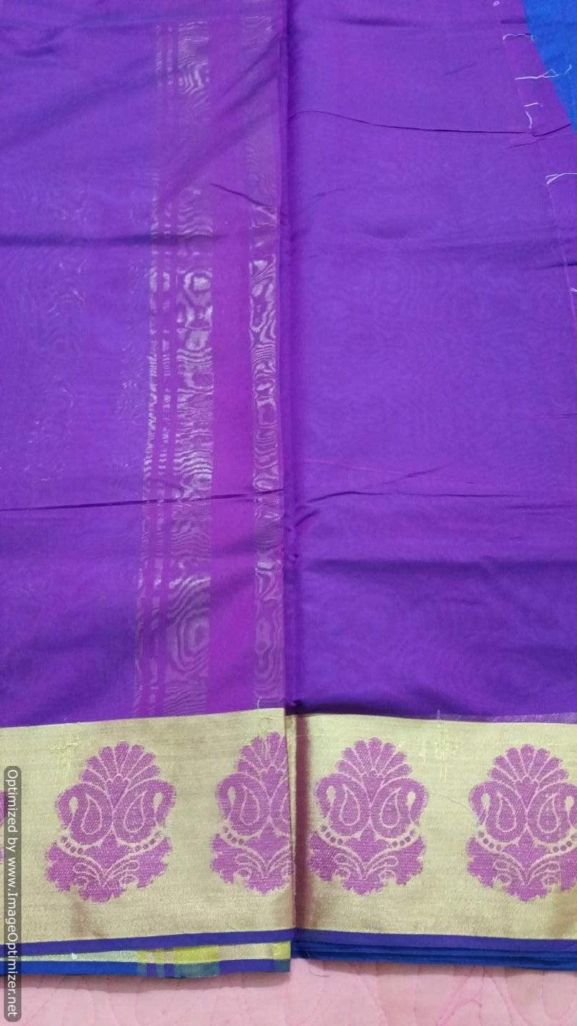 Blue Banarasi Cotton Silk Saree with Running Blouse Fabric BS26 - Ethnic's By Anvi Creations