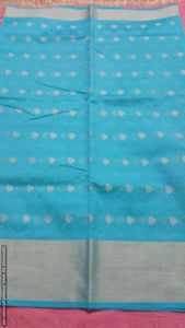 Firozi Blue Banarasi Cotton Silk Saree with Running Blouse Fabric BS30 - Ethnic's By Anvi Creations