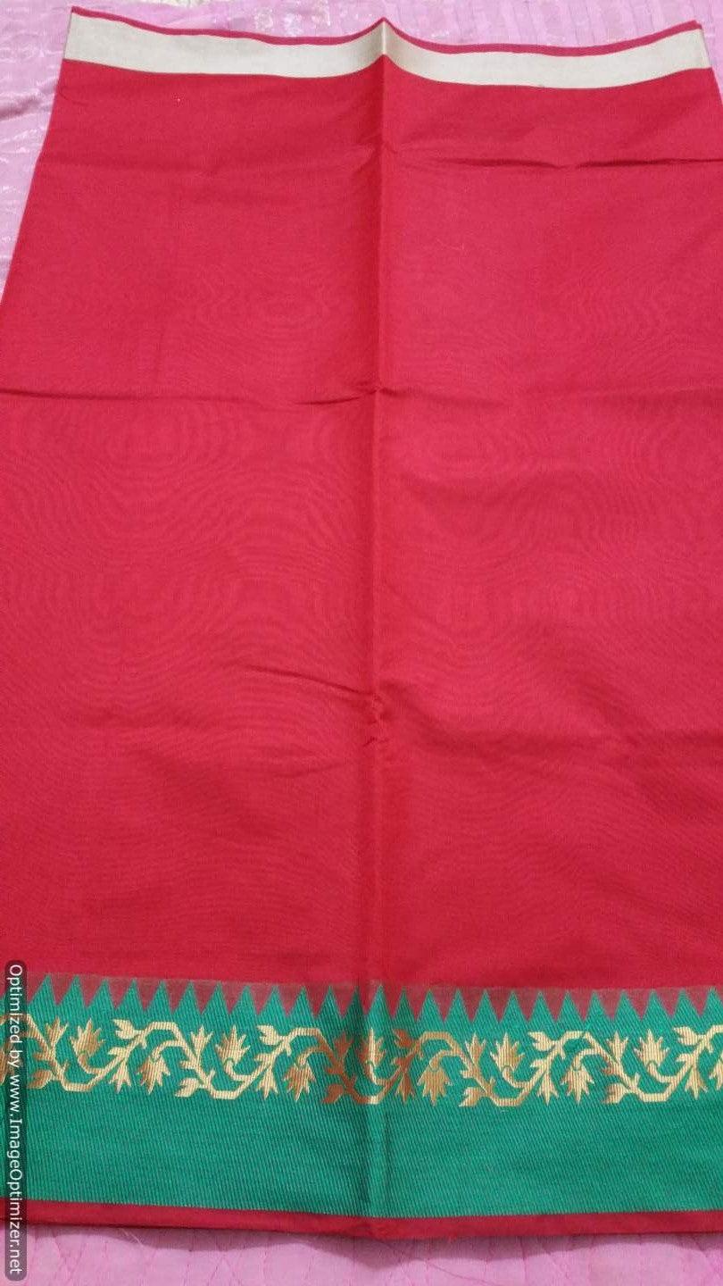 Red Banarasi Cotton Silk Saree with Running Blouse Fabric BS35 - Ethnic's By Anvi Creations