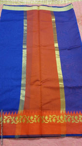 Blue Banarasi Cotton Silk Saree with Running Blouse Fabric BS34 - Ethnic's By Anvi Creations