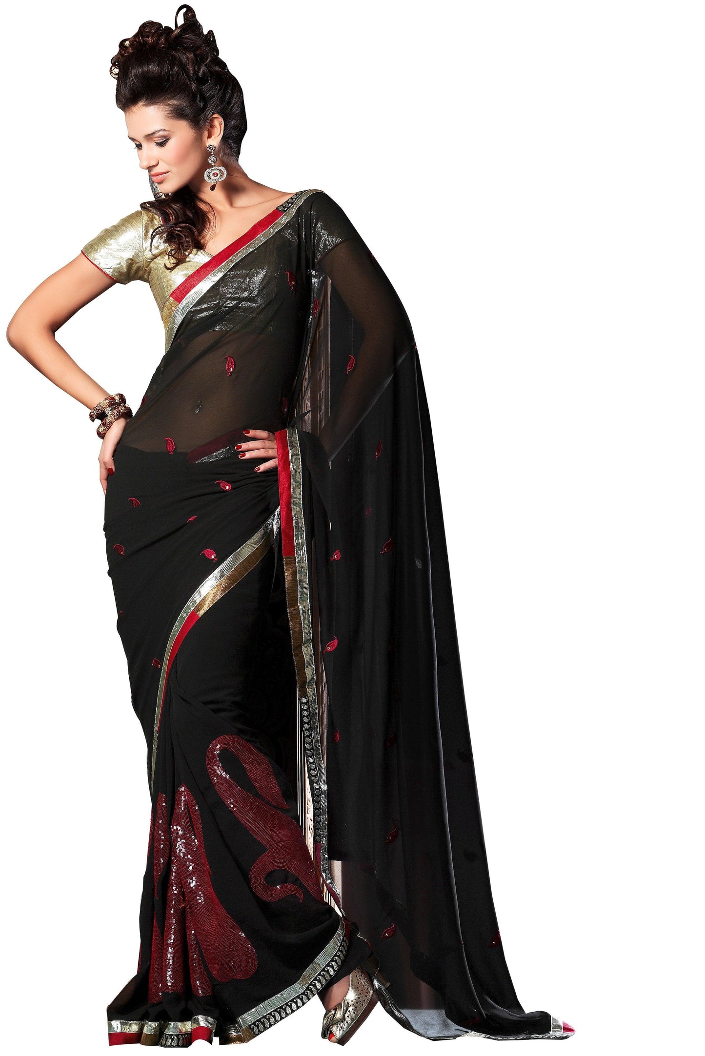 Designer Black Georgette embroidered Saree SC2421-Anvi Creations-Designer Saree