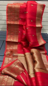 Red Weaven Kora Banarasi Saree FAKB01 - Ethnic's By Anvi Creations