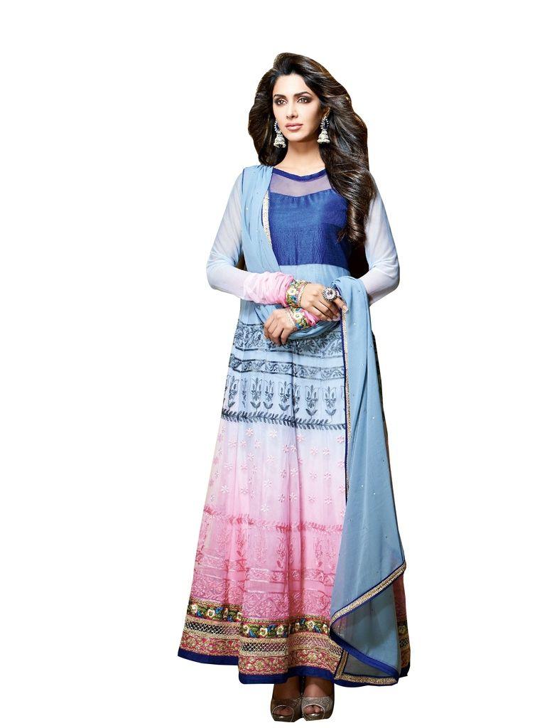 Designer Semi Stitched Blue Georgette Long Anarkali Dress Material SC2604-Anvi Creations-Salwar Kameez