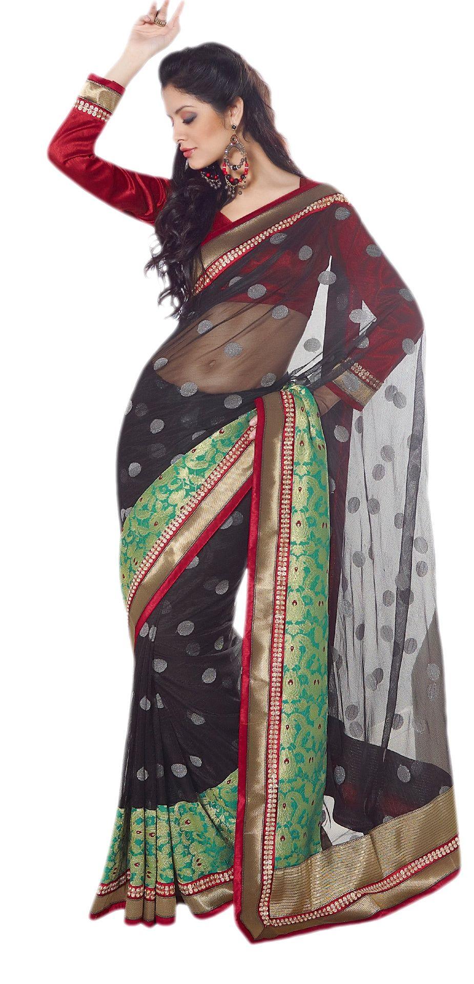 Black Banarasi Border Net saree SC30007A-Anvi Creations-Designer Saree