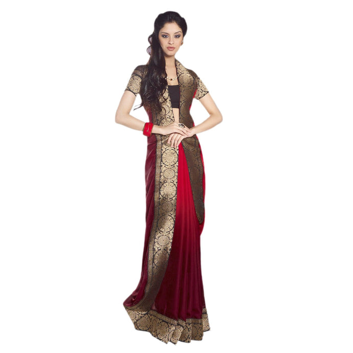 Maroon Purple Banarasi Border saree SC30011B-Anvi Creations-Designer Saree