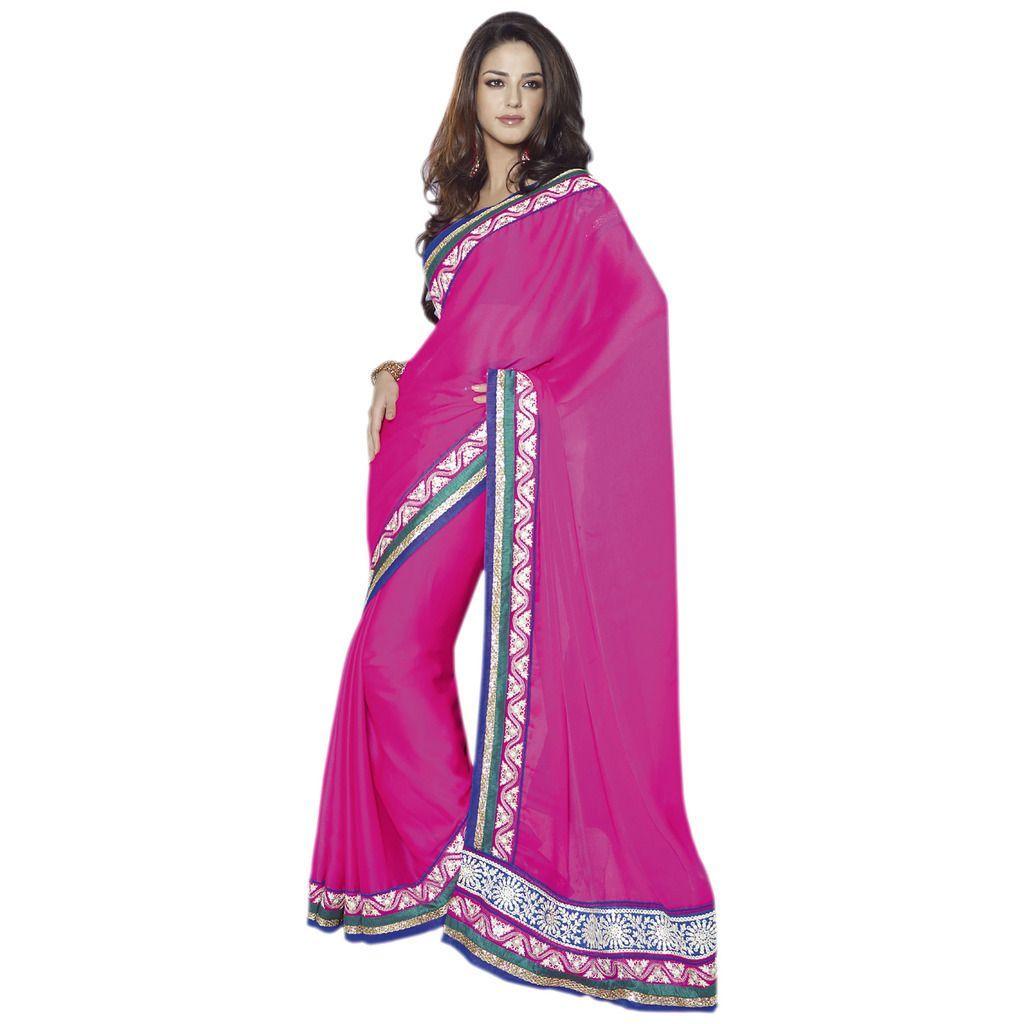 Pink Embroidered chiffon saree SC30014C-Anvi Creations-Designer Saree
