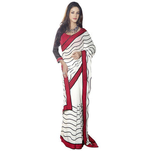 Off white Stripe Sequined chiffon saree SC30016B-Anvi Creations-Designer Saree