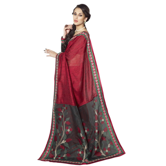 Maroon Black Banarasi Raw Silk saree SC30020A-Anvi Creations-Designer Saree