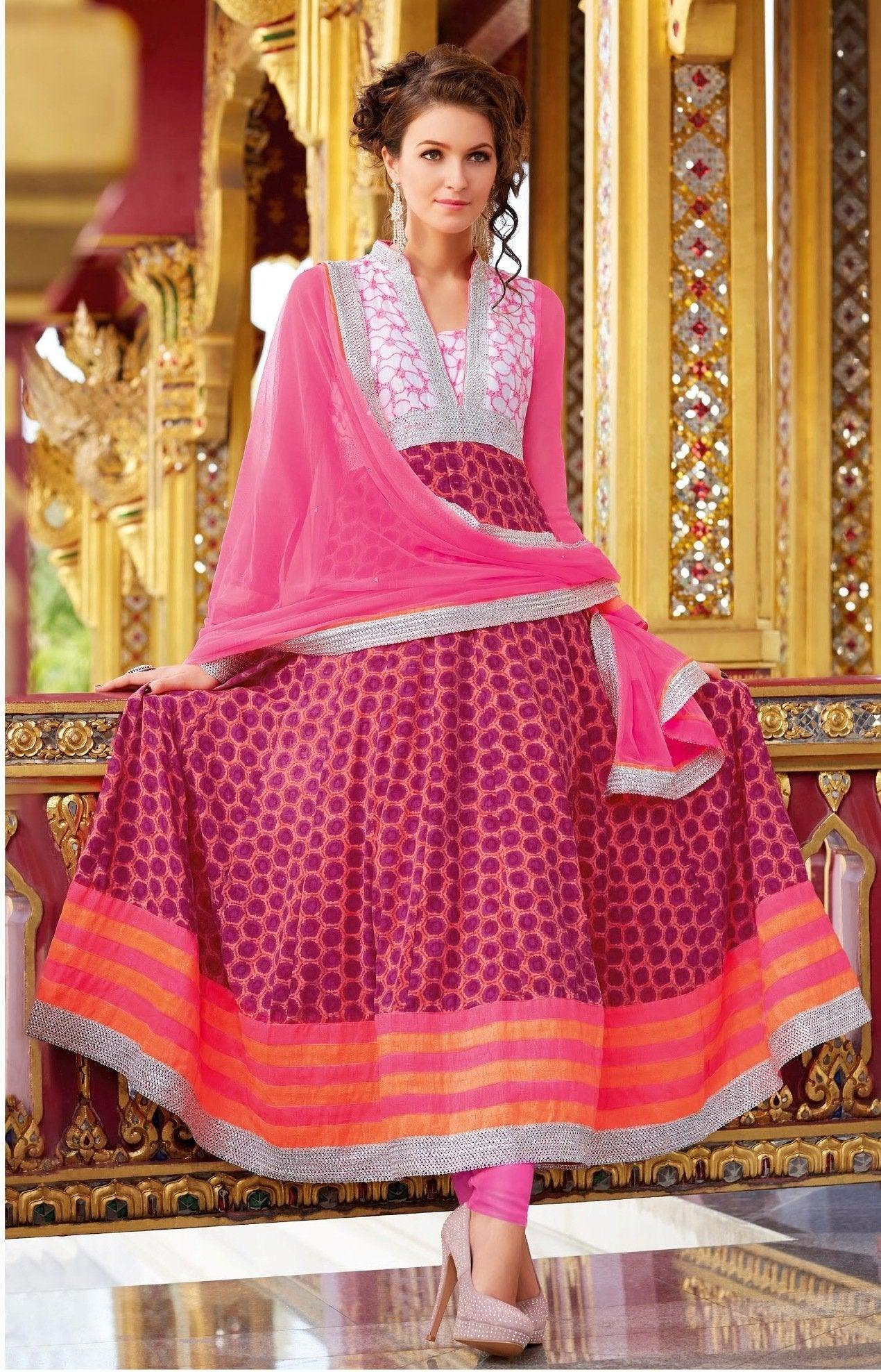 Designer Semi Stitched Pink Cotton Anarkali Dress Material SC3012A-Anvi Creations-Salwar Kameez