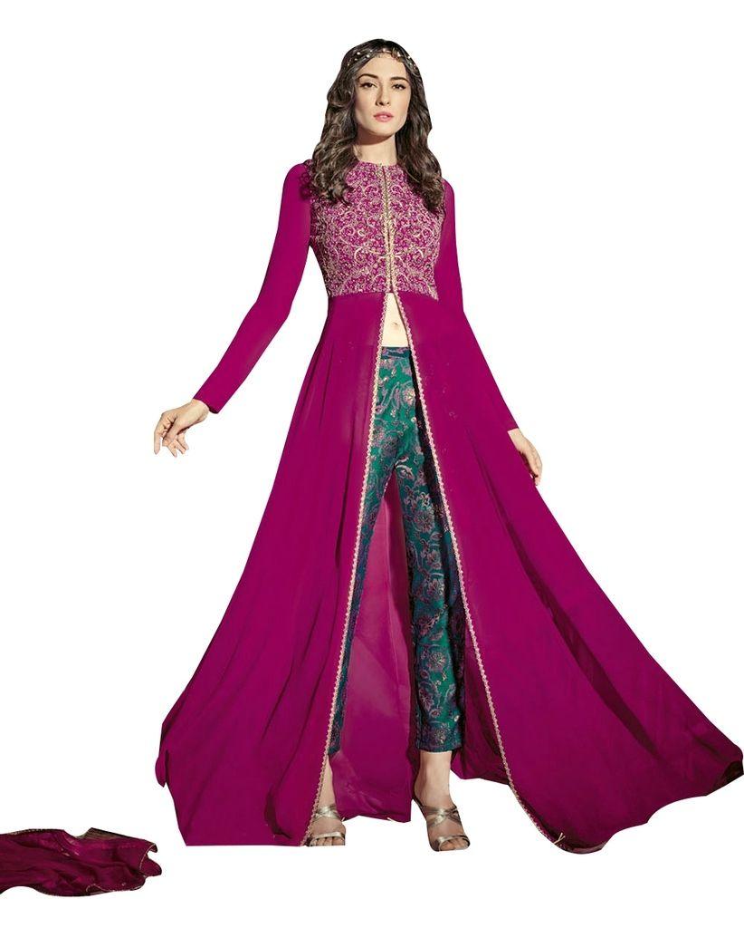 Pink Georgette Long Semi stitch Anarkali Partywear Dress material Rossa4010-Anvi Creations-Salwar Kameez