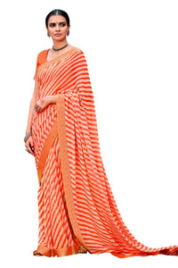 Orange Lehariya Georgette Printed Saree SAD01 - Ethnic's By Anvi Creations