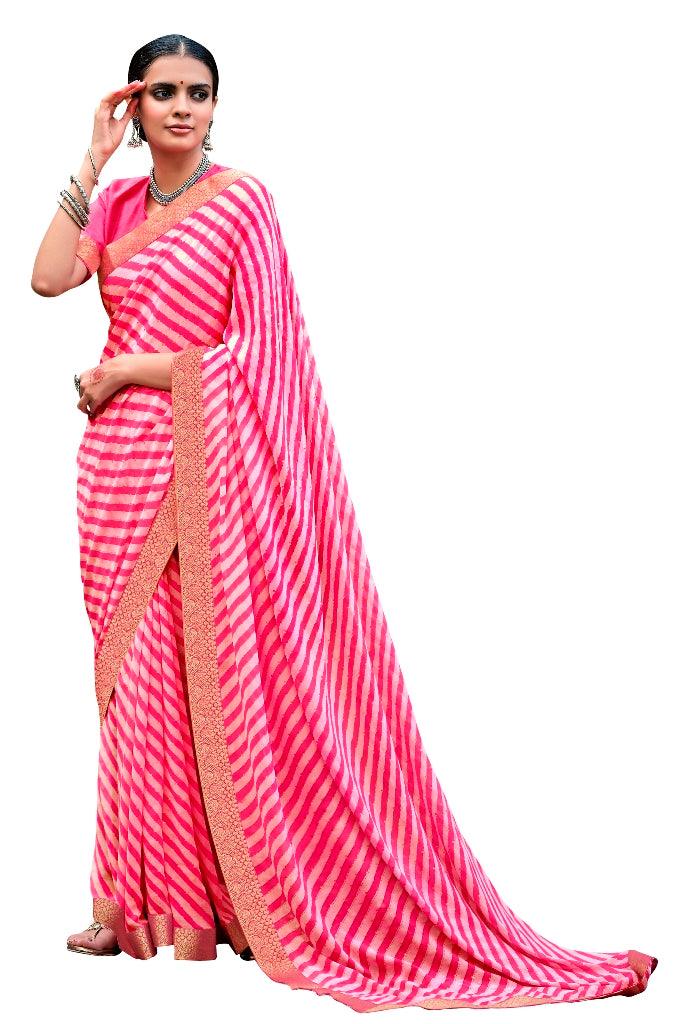 Pink Lehariya Georgette Printed Saree SAD03 - Ethnic's By Anvi Creations