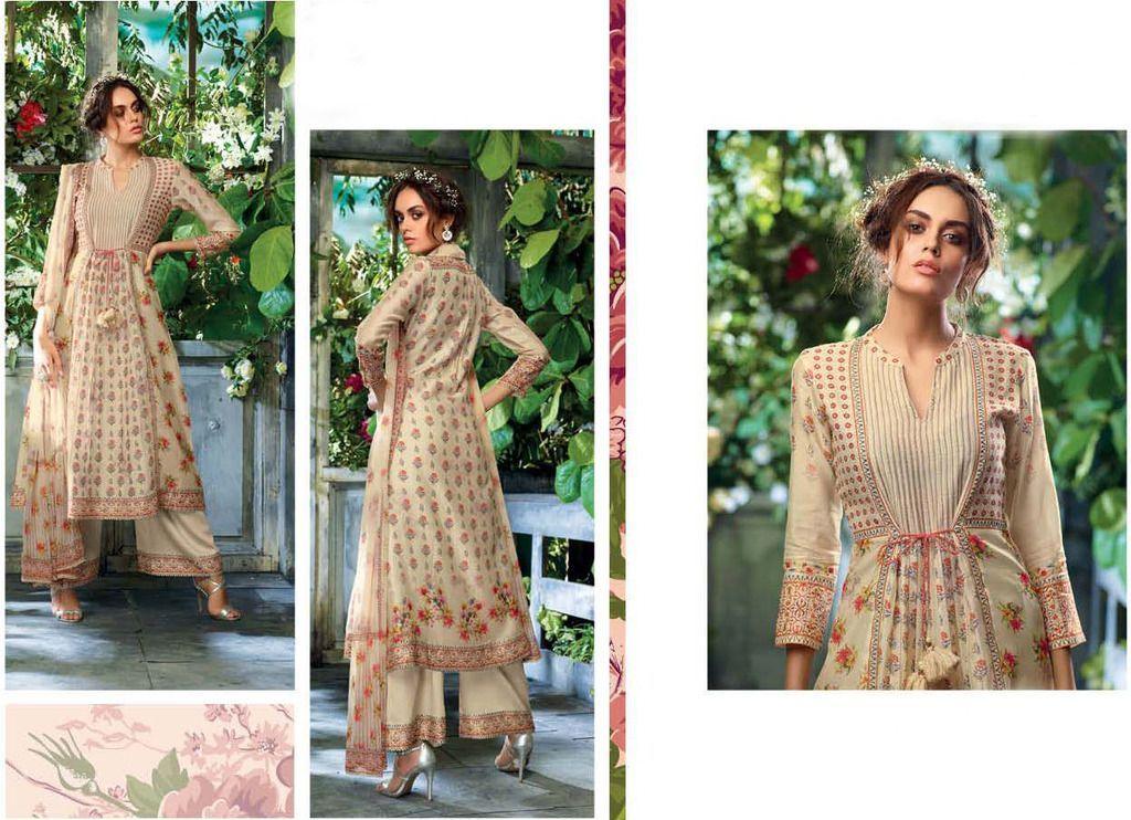Designer Beige Kora Silk Printed Dress Material with Chiffon Dupatta GAN30-Anvi Creations-Kora Silk Dress Material