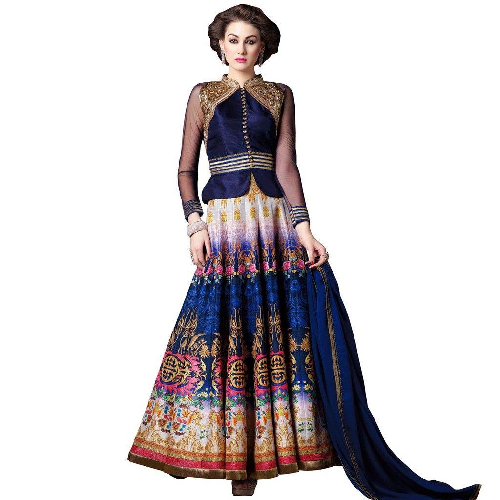 Semi Stitched Indo Western Fusion Wear Long Dress Material V4704-Anvi Creations-Salwar Kameez