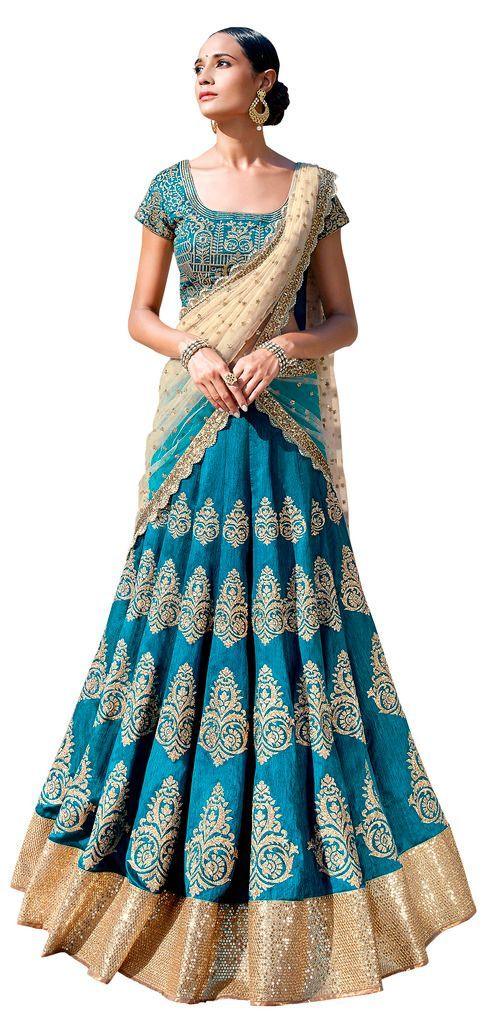Blue Bhagalpuri Lehenga Choli Dupatta Fabric Only SC5045-Anvi Creations-Party Wear Lehenga Choli
