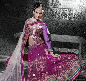 Purple Off White Net Lehenga Choli Dupatta Fabric Only LC507-Anvi Creations-Party Wear Lehenga Choli