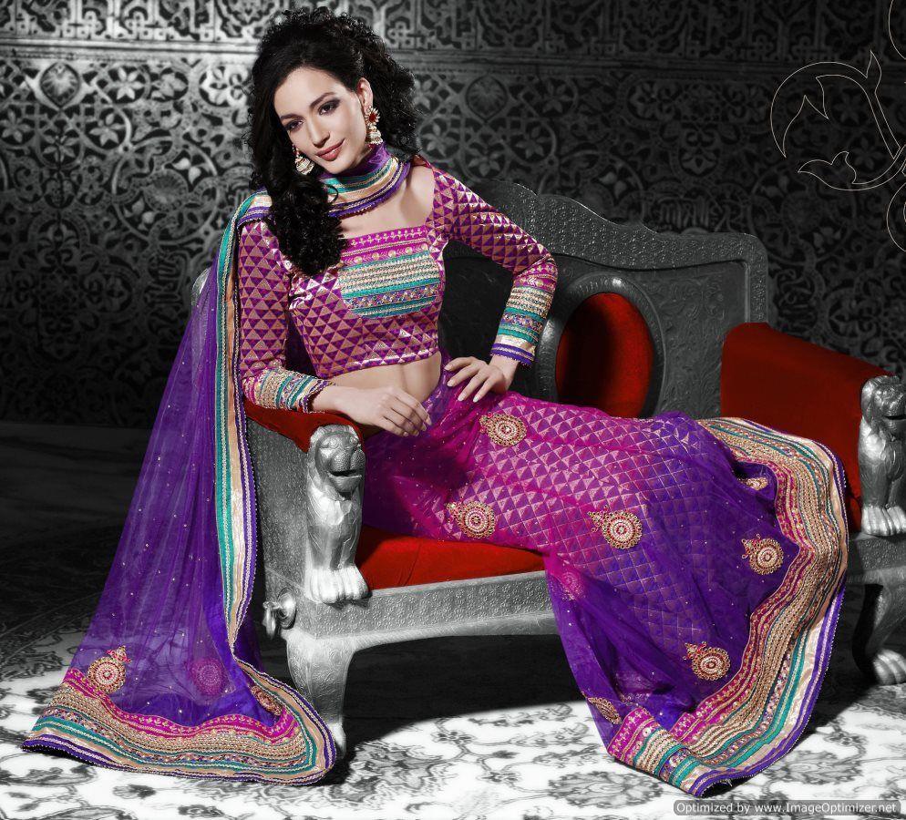 Purple Pink Net  Lehenga Choli Dupatta Fabric Only  SC517-Anvi Creations-Party Wear Lehenga Choli