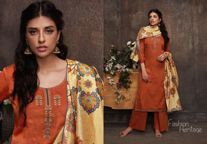 Designer Orange Pashmina Winter Dress Material with Printed Chanderi Dupatta GAN54-Anvi Creations-Pashmina Dress Material