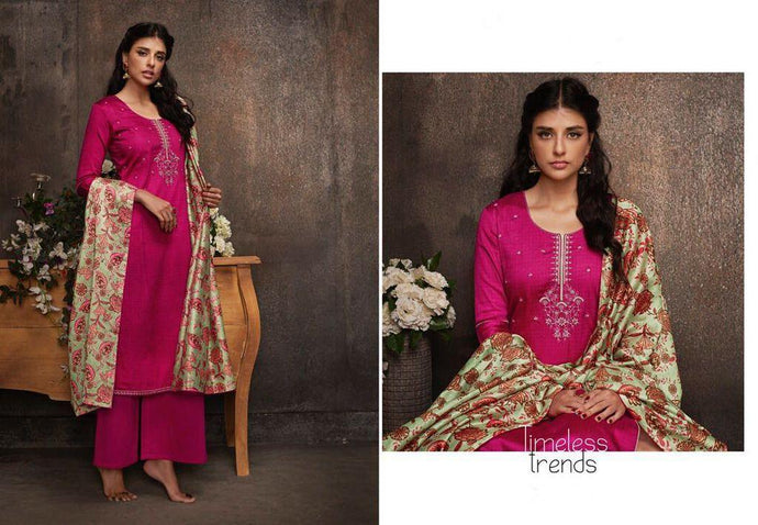 Designer Pink Pashmina Winter Dress Material with Printed Chanderi Dupatta GAN55-Anvi Creations-Pashmina Dress Material