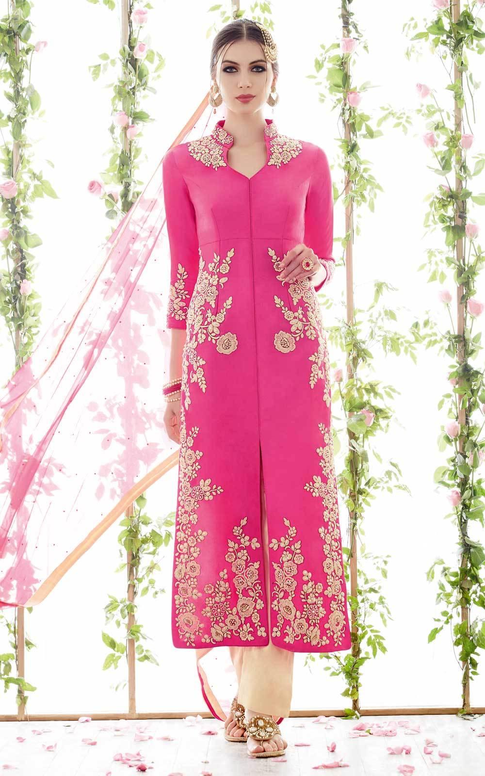Heer Pink Light Embroidered Semi Stitched Georgette Dress Material 5301-Anvi Creations-Salwar Kameez