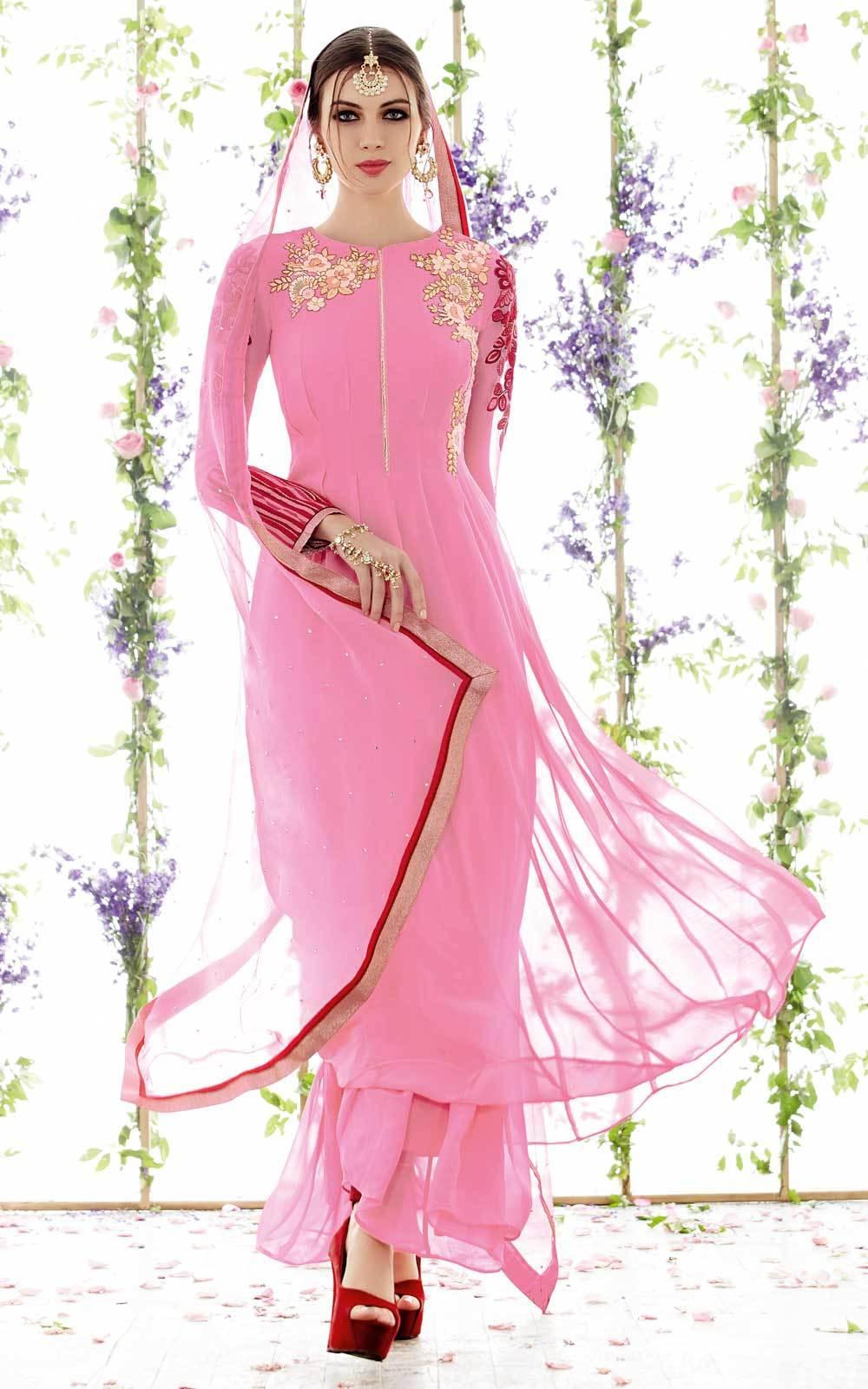 Heer Baby Pink Light Embroidered Semi Stitched Georgette Suit 5307-Anvi Creations-Salwar Kameez