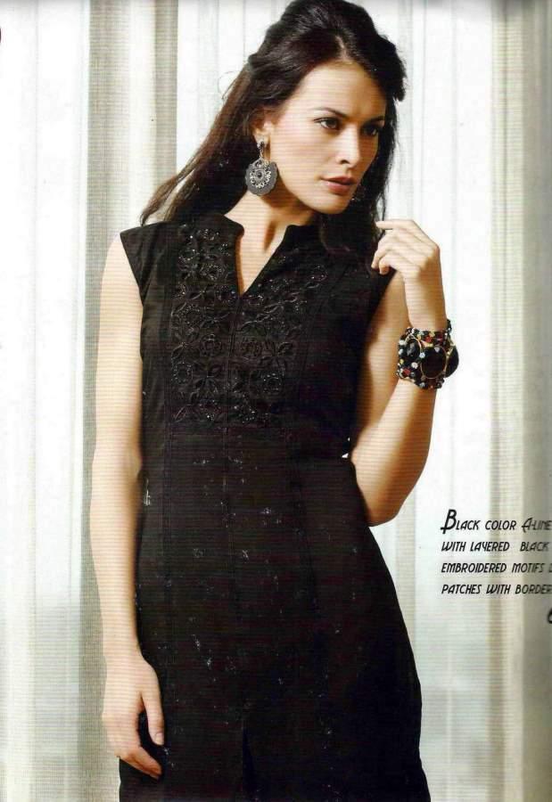 Designer Exclusive Embroidered Black Cotton Kurti Tunic Top Size M SC6015-Ethnic's By Anvi Creations-Designer Kurti