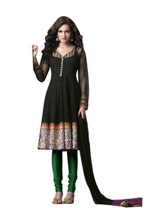 Black Green Embroidered Net Crepe Stitched  Salwar kameez Churidar SC602-Anvi Creations-Ready to Wear Suits