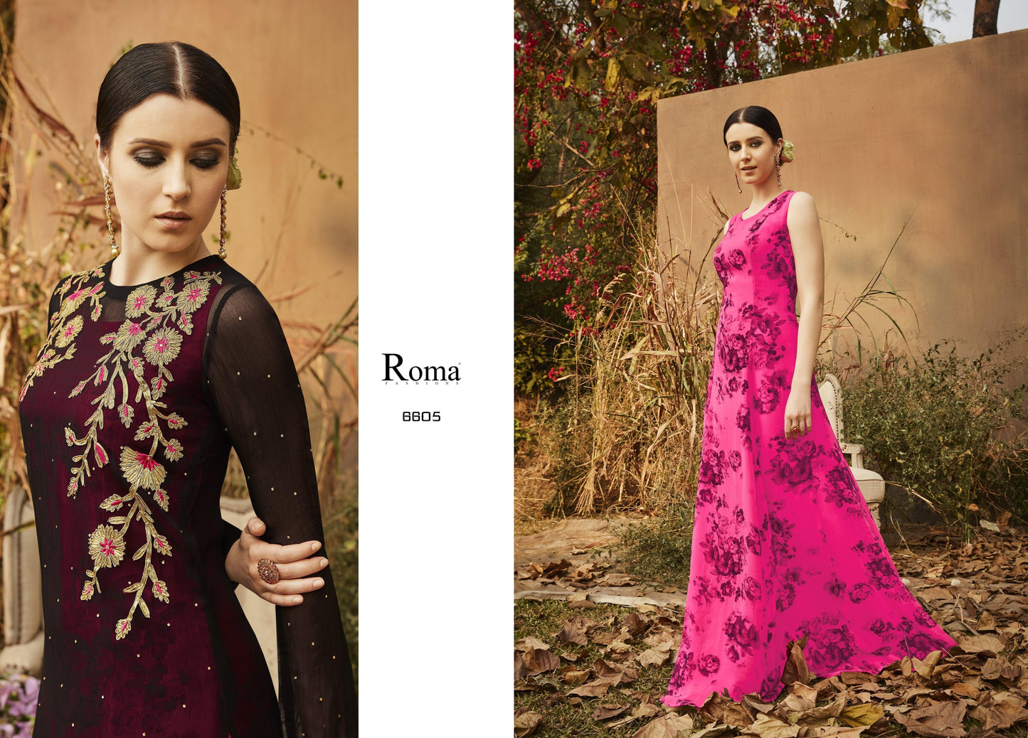 Designer Semi Stitched Pink Black Georgette Embroidered Gown Style Dress Material RM6605-Anvi Creations-Salwar Kameez