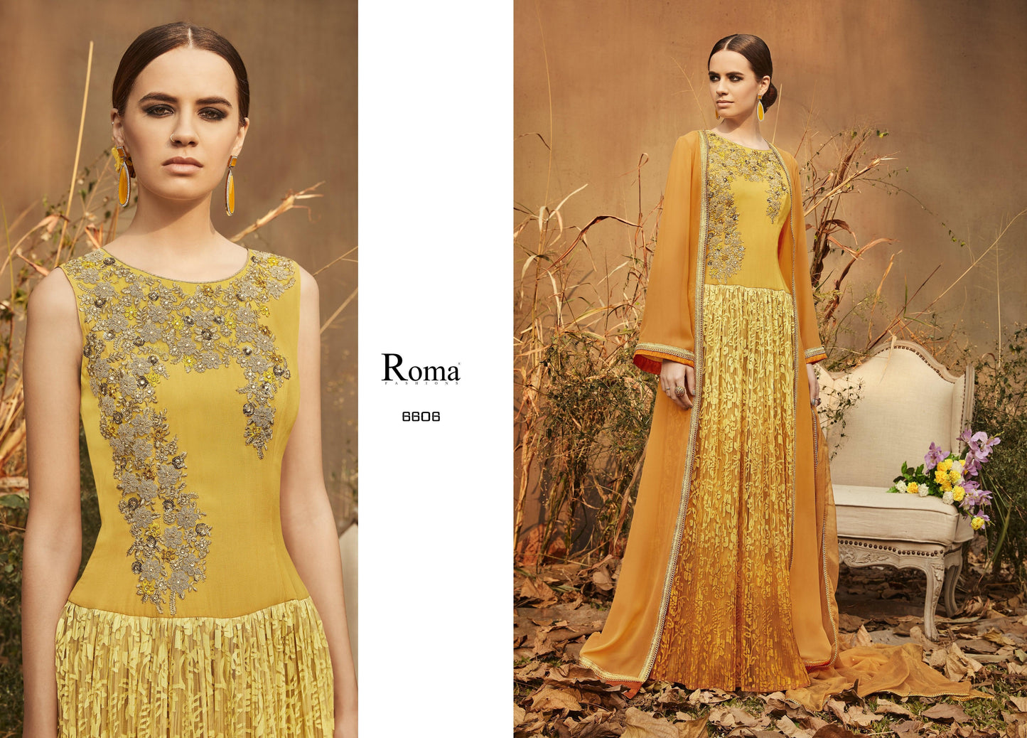 Designer Semi Stitched Yellow Georgette Brasso Embroidered Shrug Gown Dress Material RM6606-Anvi Creations-Salwar Kameez