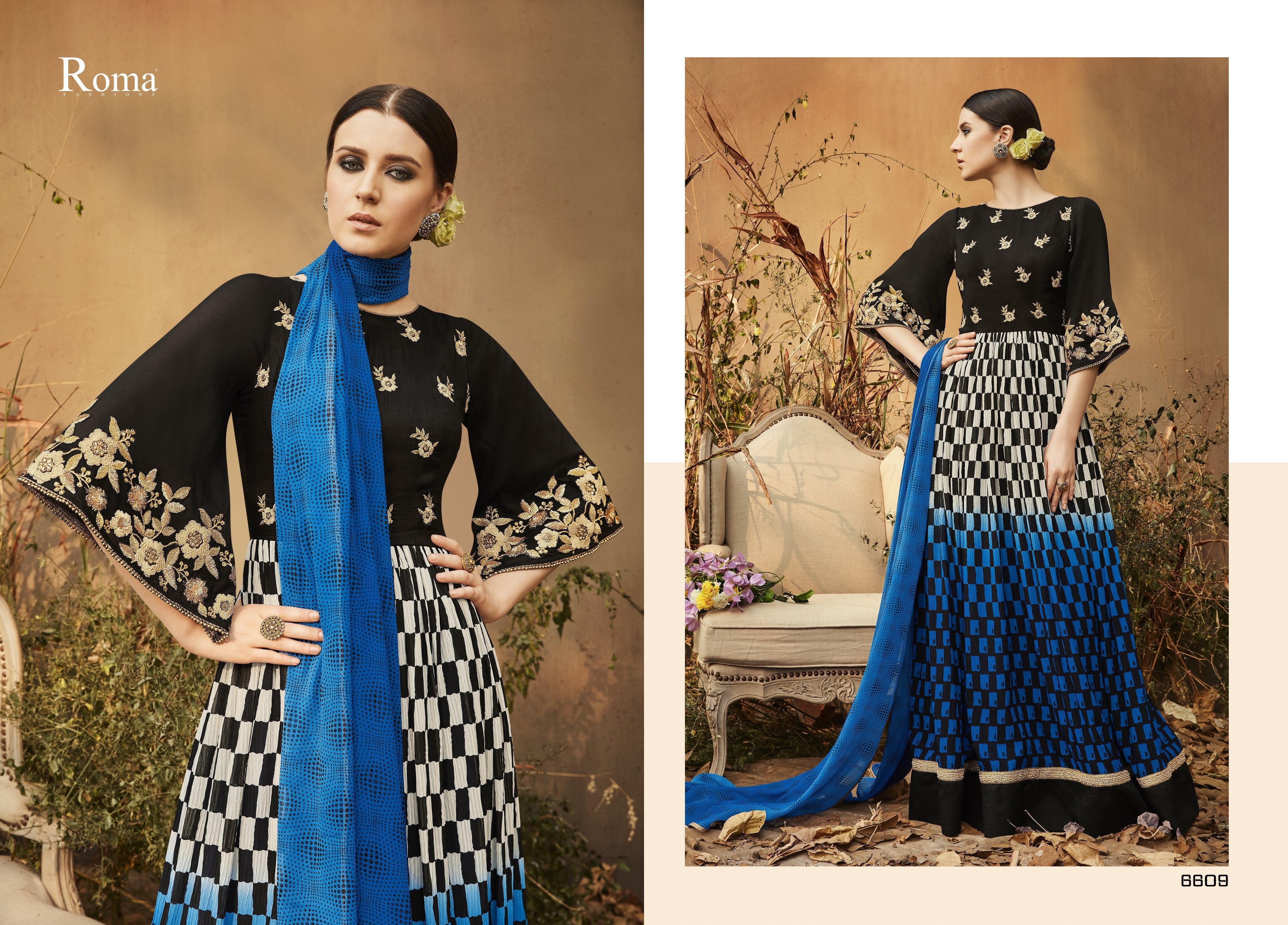 Navy Blue Color Georgette Material Gown With Metallic Foil Work