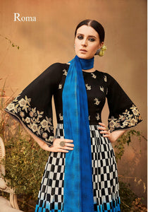 Designer Semi Stitched Blue Black Georgette Embroidered Gown Dress Material RM6609-Anvi Creations-Salwar Kameez