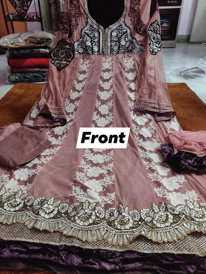 Designer Net Semi Stitched English Pink Anarkali Dress Material SC2007-Anvi Creations-Salwar Kameez