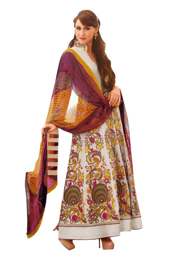 Long Floor Length Semi Stitched Embroidered Anarkali Dress Material-Anvi Creations-Salwar Kameez
