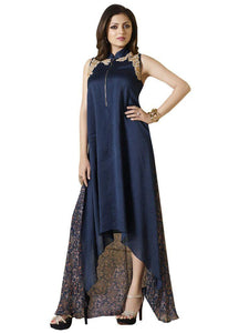 Designer Blue Chanderi Chiffon Kurti Kurta Dress Size XL SCLT901-Anvi Creations-Designer Kurti