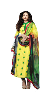 Aditi Rao Cotton Jequard Yellow Green Embroidered Dress Material SC9059-Anvi Creations-Salwar Kameez