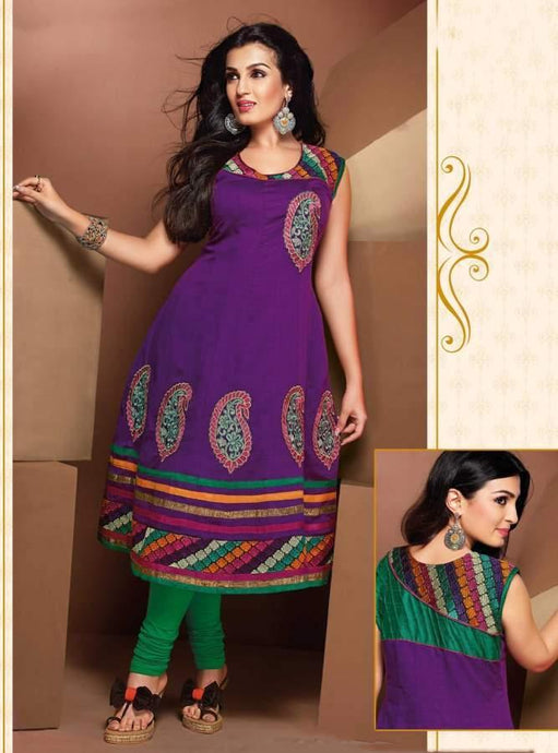 Designer Exclusive Anarkali Purple Cotton Long Kurta Kurti Fusion Dressing Size M SC922-Ethnic's By Anvi Creations-Designer Kurti