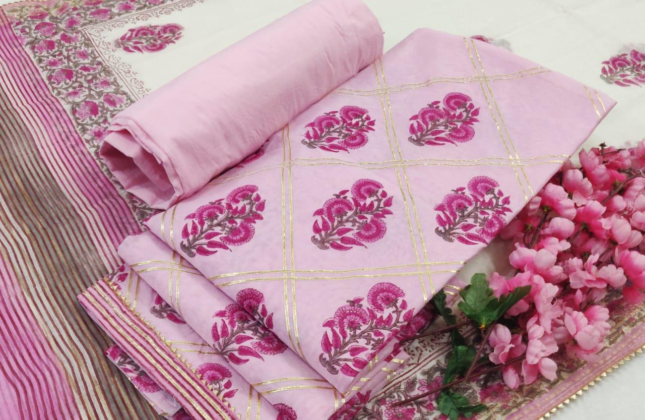 Exclusive Gotta Patti work Pink Chanderi Silk Dress Material AACH13 - Ethnic's By Anvi Creations