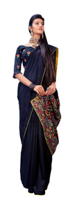 Navy Blue Dola Silk Saree with Shawl AAS70-Anvi Creations-Designer Saree