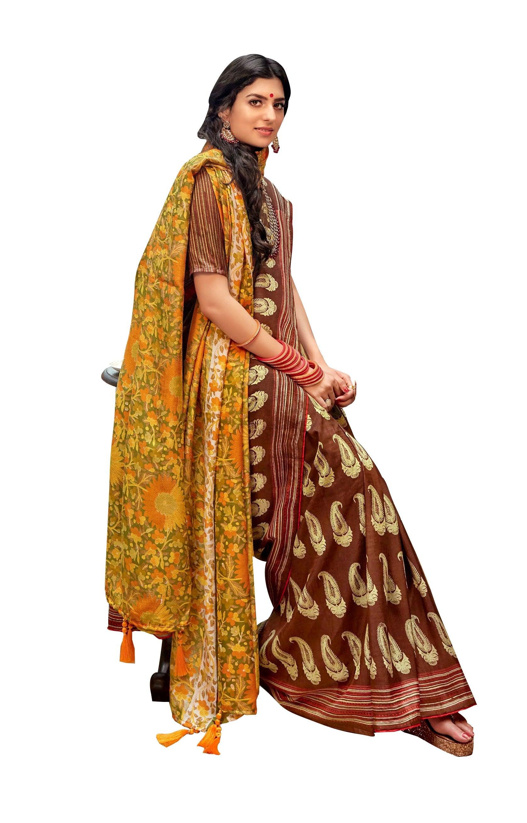 Brown Dola Silk Saree with Shawl AAS75-Anvi Creations-Designer Saree