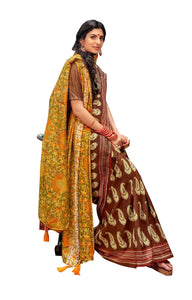 Brown Dola Silk Saree with Shawl AAS75-Anvi Creations-Designer Saree