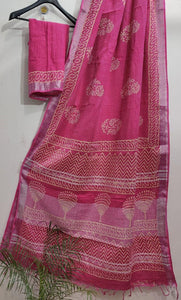 Exclusive Pink Slub Cotton Linen Hand Block Printed Saree AASL05 - Ethnic's By Anvi Creations
