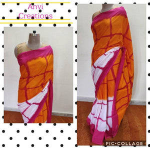 Orange Hand Block Printed Cotton saree AA06-Anvi Creations-Handloom