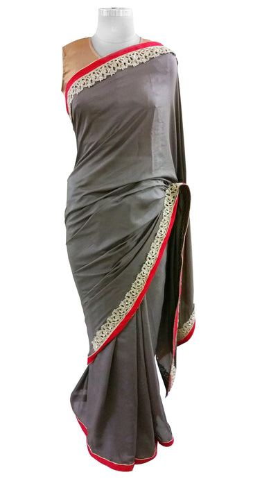 Corain Silk Gray Zardozi Border Saree With Heavy Blouse Fabric ACC105-Anvi Creations-Designer Saree