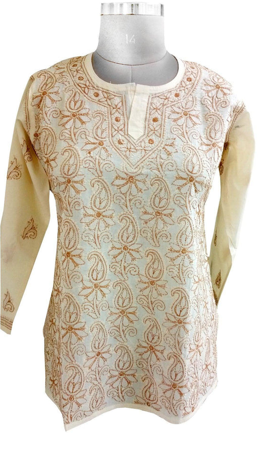 Beige Cotton Stitched Top Dress Size 40 ACC24-Anvi Creations-Kurta,Kurti,Top,Tunic