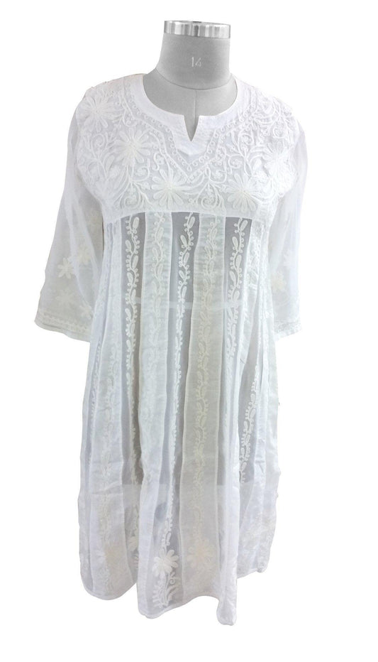 White Cotton & Georgette Stitched Kurta Dress Size 36, 38, 42 ACC26-Anvi Creations-Kurta,Kurti,Top,Tunic