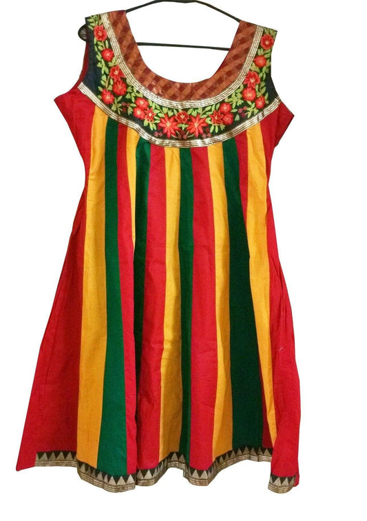 Multi Cotton Anarkali Stitched Kurta Dress Size 38 ACC33-Anvi Creations-Kurta,Kurti,Top,Tunic