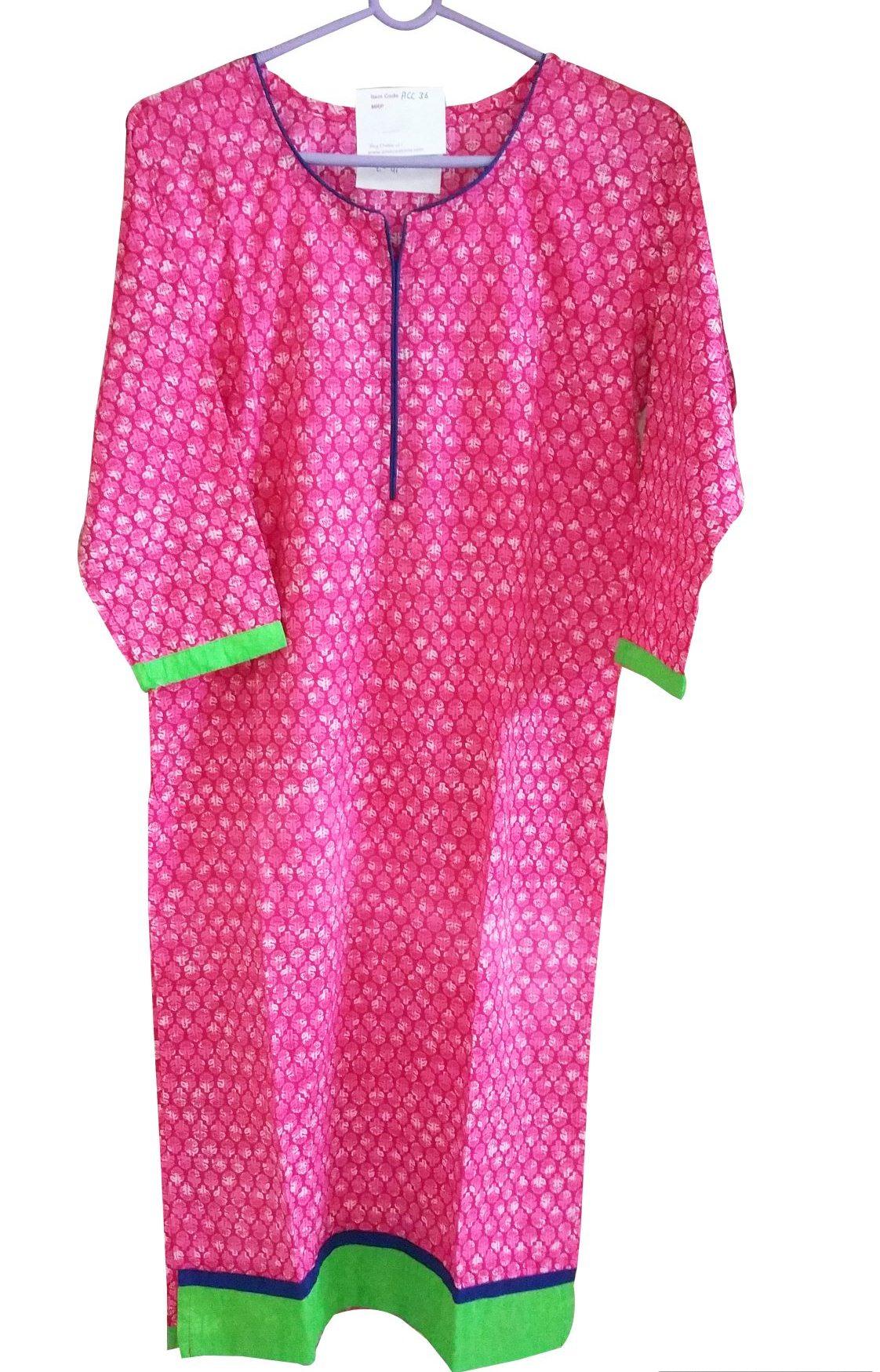 Pink Cotton Long Stitched Kurta With Jacket Dress Size 38 ACC36-Anvi Creations-Kurta,Kurti,Top,Tunic
