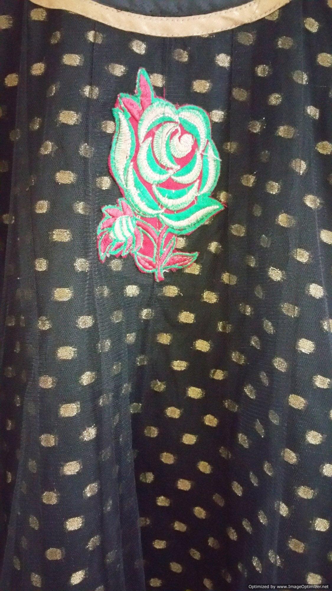 Black Net with Lining Stitched Embroidered kurta Dress Size 38 ACC37-Anvi Creations-Kurta,Kurti,Top,Tunic
